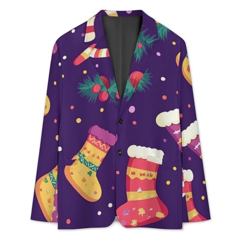Cute Christmas Stocking Pattern Classic Suits Blazer for Men Business Tuxedo Jacket Sport Coat Two Buttons3