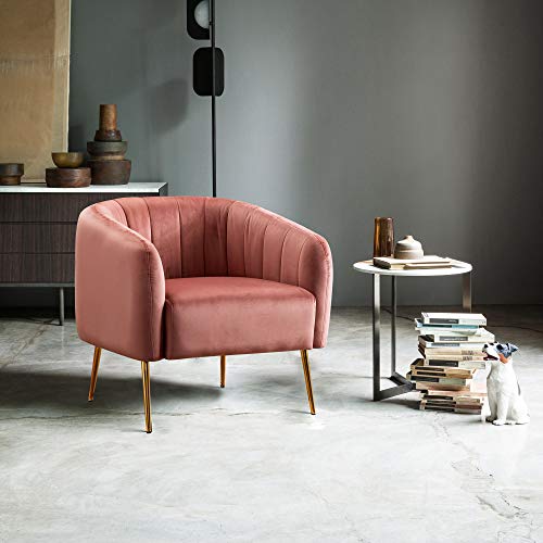 Lsspaid Velvet Accent Chair, Fabric Upholstered Accent Chairs For Living Room, Golden Metal Legs Armchairs, Pink, Set Of 1 #TOP2