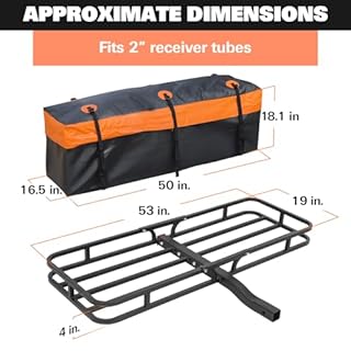 WEIZE 53" x 19" Hitch Mount Cargo Carrier Basket 500LB Capacity with Hitch Stabilizer, Waterproof Bag, Net & Straps, Fits 2" Receiver for Car SUV, Steel Construction