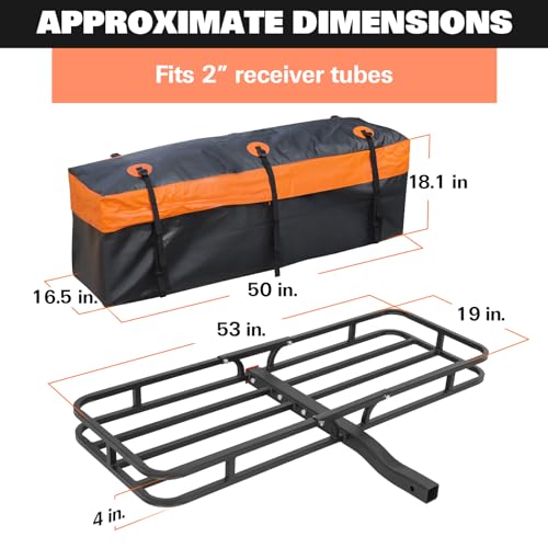 WEIZE Hitch Cargo Carrier for SUV, Truck - 53x19 Inches, 500LB Capacity, with Waterproof Bag, Net, Strap, Tightener, Powder Coated for Durability, Easy Installation, for Camping and Travel