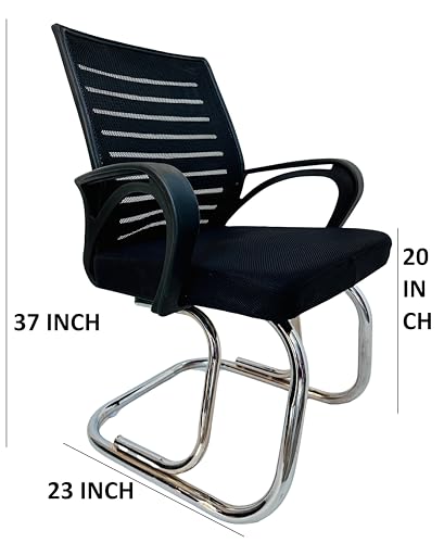 Image of GOYALSON Chair Visitor Chair Mesh Back Suitable for Reception Home Conference Room Study Computer Chair Cushioned seat Heavy Duty (1, Black, Mesh Back Double Pipe Frame)