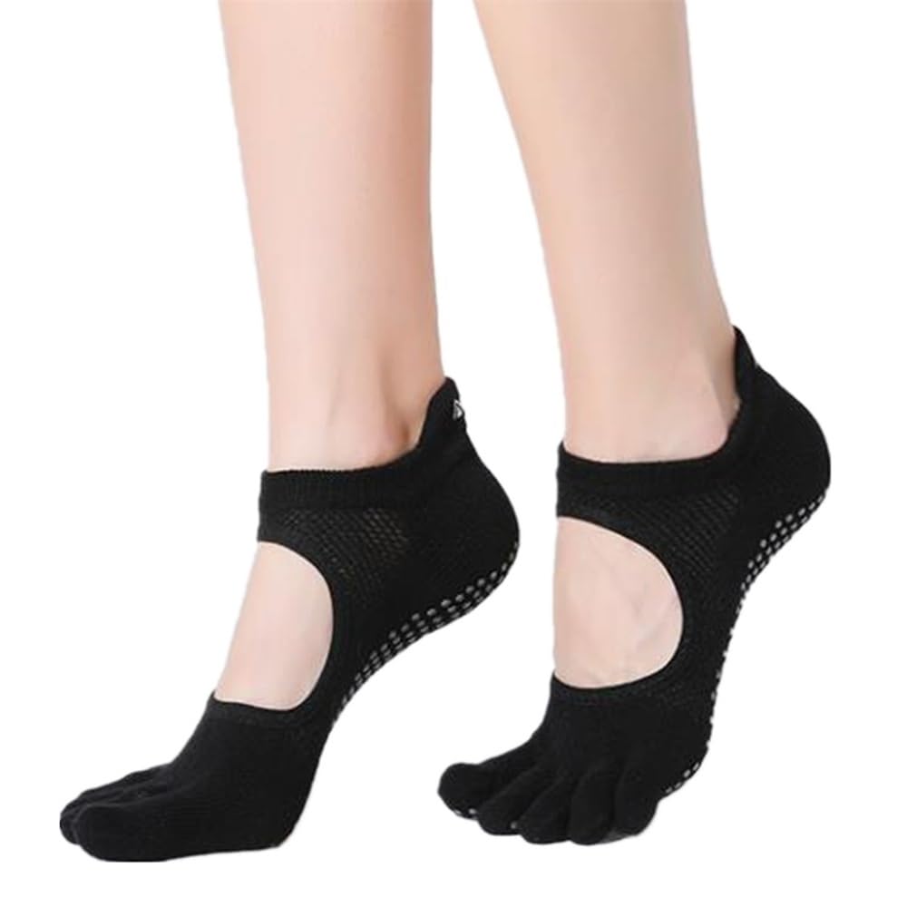 Calcetines De Yoga para Mujer Calcetines de Yoga for Mujer con Cinco Dedos, Calcetines Profesionales de Yoga, Calcetines de algodón usables(Black)
