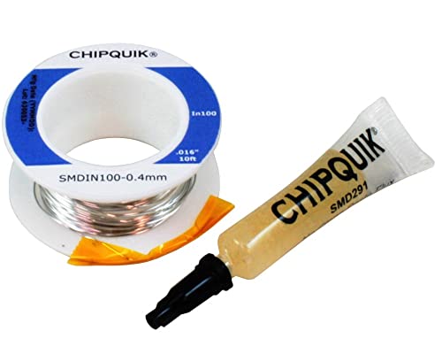 Image of Chip Quik SMDIN100-0.4mm Indium Solder Wire (In100) 0.016 inch diameter - 10 ft with 2cc SMD291 flux