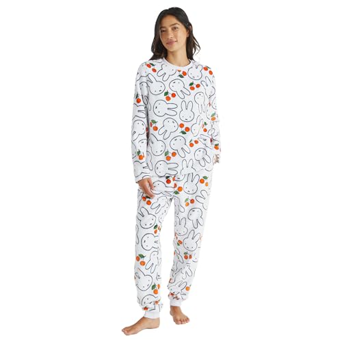 Skinnydip Miffy Womens Fleece Pyjama Set Cosy Soft Pajamas and Loungewear Set with Miffy Print in White Shade Comfortable Sleepwear for Women Large