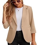 GRECERELLE Womens Blazers Casual 3/4 Sleeves Jackets Suiting & Blazers Notched Lapel Solid Elegant Coat Work Office Formal Top Outerwear with Pockets Buttons for Women UK (A03 Apricot, 14)