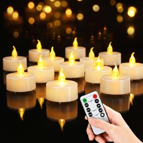 cimetech 24 velas de té LED con temporizador, mando a distancia, sin llama, velas eléctricas parpadeantes, funcionan con pilas, velas de té para el hogar, habitación, mesa, Halloween, decoración