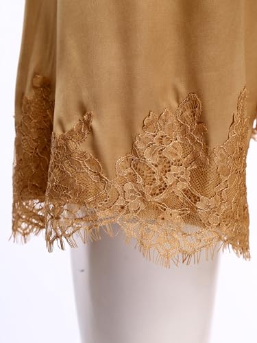 iiniim Women Lace Trim Petticoats Satin Elastic Waist Satiny Pettipants Half-slip Floral Lace Undershorts Gold Small