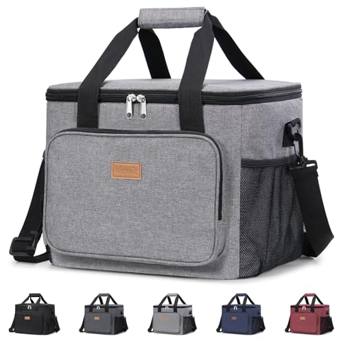Lifewit Large Lunch Bag, Insulated Lunch Box, Soft Cooler Cooling Tote for Adult Men Women, Gray 40-Can (24L)