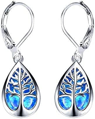 925 Sterling Silver Jewelry Exquisite Water Drop Blue White Fire Opal Life Tree Dangle Earrings For Women