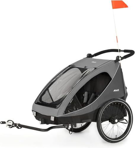 hauck Dryk Duo, Grey - 2in1 Fahrradanhänger & Kinderwagen für 2 Kinder ab 6 Monaten bis 22 kg/120 cm/4 Jahre, für Zwillinge & Geschwister, Faltbar, XL Stauraum, für Fahrrad, E-Bike & Pedelec