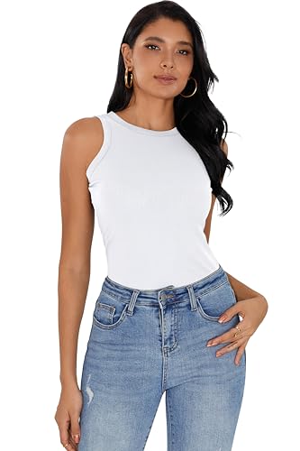 3 Pack Womens Sleeveless High Neck Tank Tops Slim Fit Ribbed Racerback Top Summer Fashion 2025 Basic Workout Casual Shirt4