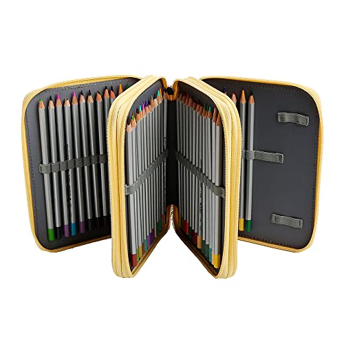 Image of 72 Slots Pencil Case Organizer w /Removal Handle Strap | 3-Layer Zipped Pencils Box Large for Colored Pencils Watercolor Pencils for Office and Travel for Artist