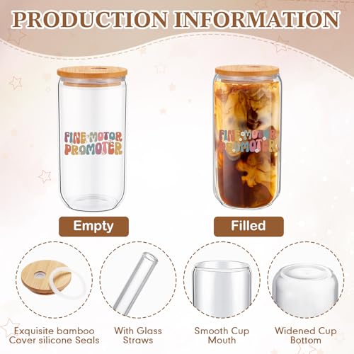 Kacctyen 3 Pcs Occupational Therapy Gift for Women Occupational Therapist Makeup Bag with Keychain 17 oz Fine Motor Promoter Glass Cups with Lids and Straws Therapy Gifts for Therapists OT Women4