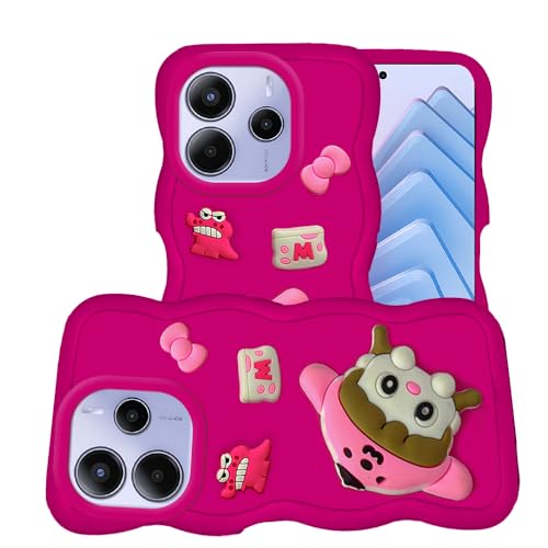 Image of AESTMO Back Case Cover for Redmi Note 14 5G | 3D Cute Fun Cartoon Characters | Anti Slip Grip Cute Wave Curly Frame Shape | Full Body Protection Back Cover for Redmi Note 14 5G (Pink)