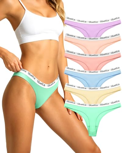 Libella (Lot de 6 String Coton Femme Sexy Tangas Couleurs Vives sous Vetements feminins lot String UN7 XL