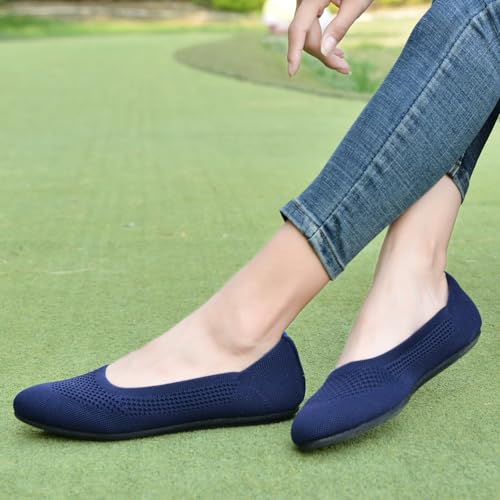 Image of poemlady Women's Ballet Flat Shoes Dress Shoes Knit Round Toe Slip On Ballerina Walking Flats Shoes for Woman Low Wedge Casual