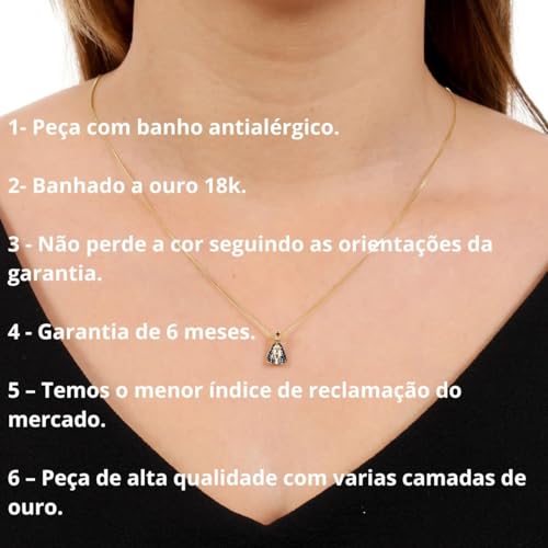 Colar Gargantilha de Nossa Senhora de Aparecida Pingente Pequeno Banhado á ouro 18k e antialérgico