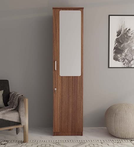 Image of COUCH CULTURE Monte Engineered Wood Wardrobe | Almirah for Clothes with 1 Door with Mirror |Wardrobe Organizer | Multipurpose Almirah for Bedroom | 1 Year Warranty - Leon Teak