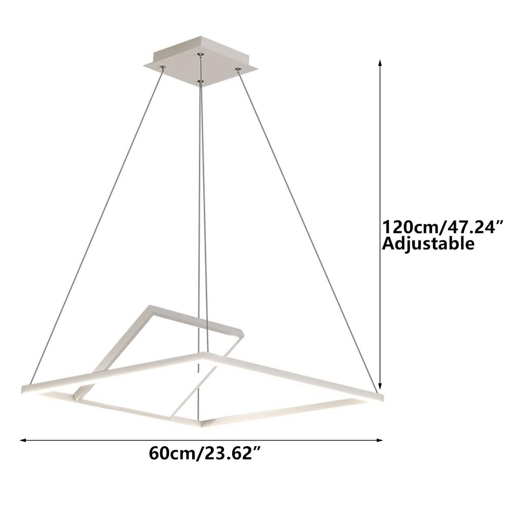 Dwupoziomowa biała kwadratowa lampa sufitowa LED, minimalistyczny żyrandol, liniowe aluminiowe zawieszenie LED, oświetlenie dekoracyjne, ściemniana 3000K-6000K, nowoczesna lampa wisząca do baru lub