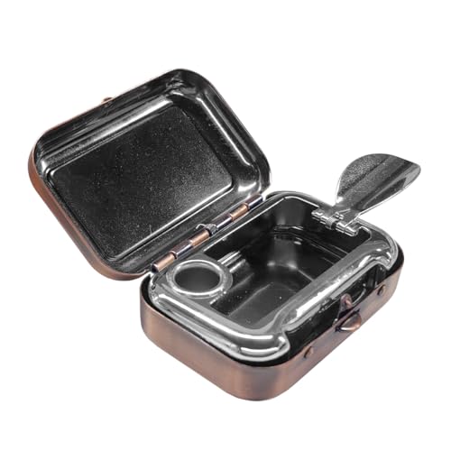 Tuxihapp Mini Portable Ashtray - Carry-on Metal Windproof Pocket Car Ash Tray with Lid - Compact Waterproof Cigar Ash Tray Car Cigarette Snuffers Ashtray for Home Office Travel Outdoor (Bronze)