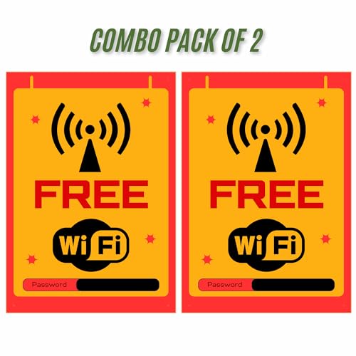Image of WiFi Sign Sticker Board 20.5 x 14.5 CM | Peel & Stick or Screw Fixing | Pre-Drilled 4 Holes | Waterproof Finish | Pack of 2 (Free Wifi, Medium -20.5 x 14.5 CM)