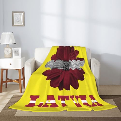 Colourfu Latvian Latvia Flag Flower Super Soft Flannel Throw Blanket Fleece Blanket for Couch Bed Lightweight Warm Fuzzy Cozy Blankets and Throws Queen Size 80"X60"