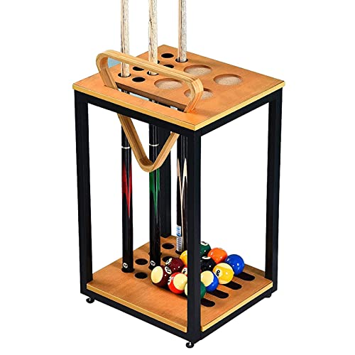 Support de queue de billard d'angle en bois cadre fer forgé 8 trous