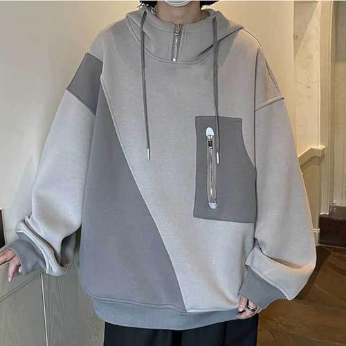Men's Hood Hoodie Contrast Panels Pullover Casual Sweatshirt with Adjustable Drawstring Fall Winter2