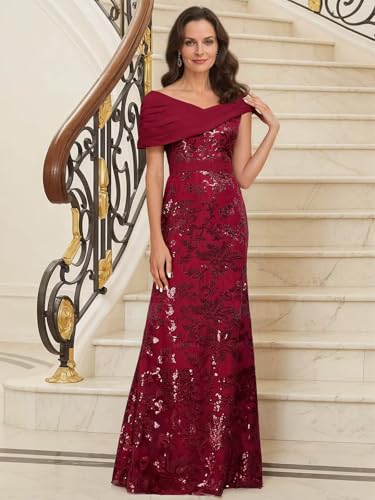 Lace Sequin Mother of The Bride Dresses for Women Long Mermaid Off The Shoulder Formal Evening Dress with Sleeves2