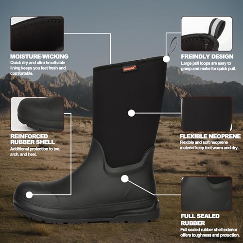 Showave Men's Ultra-Tough Rubber Work Boots Waterproof Rain Footwear Insulated Durable Garden Boots for Hunting Mud Outdoor3