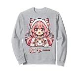 Linda chica anime con un gato para el amante de los gatos Otaku Meow Sudadera