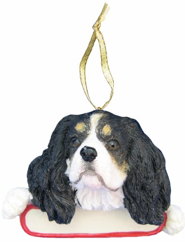 E&S Pets King Charles Cavalier Ornament Tri Color Santa's Pals with Personalized Name Plate A Great Gift for King Charles Cavalier Lovers