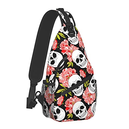 Yrebyou Skull And Flower Chest Sling Bag Crossbody Backpack Travel Hiking Casual Daypack For Women Men Multipurpose Lightweight Fashion Shoulder Bag For Biking Climbing #TOP5