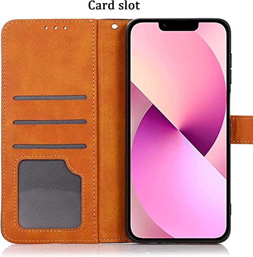 Étui portefeuille iPhone 14 Pro Max anti-choc en cuir marron à rabat