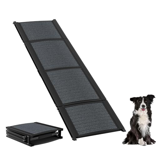 Froadp Rampa per cani pieghevole in alluminio, 157 x 43 cm, per auto, SUV, camion e roulotte, antiscivolo, portata elevata fino a 110 kg, rampa per cani nera