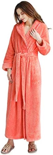 Costyleen Women Men Kimono Flannel Bathrobe Unisex Winter Long Plush Fleece Robe Pineapple Pattern Orange XL