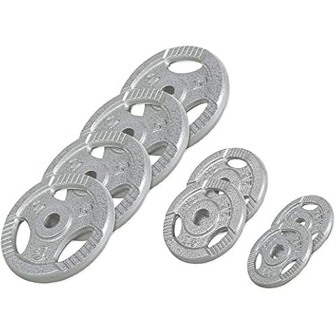 GORILLA SPORTS® Weight Plates - 1.25kg, 2kg, 2.5kg, 5kg, 10kg, 15kg, 20 kg, Single or Set, 30mm, Tri Grip, Cast Iron, Silver or Black - Weight Discs, Dumbbell Barbell Weights, Weight Lifting Cover
