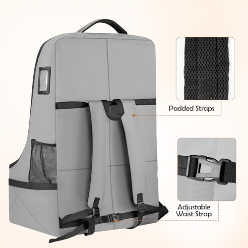Image of YOREPEK Padded Gate Check Car Seat Travel Bag | Foldable Carseat Cover for Airplane Travel, Car Seat Carrier for Airport, Baby Carseat Backpack for Air Travel(Grey)
