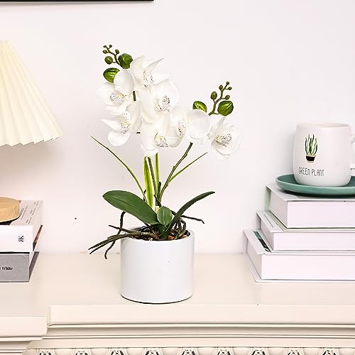 Jusdreen JSP004-001 1 Pcs Ceramic Vase Artificial Orchid Flower Bonsai Vivid Phalaenopsis Flowers Potting thumb #2