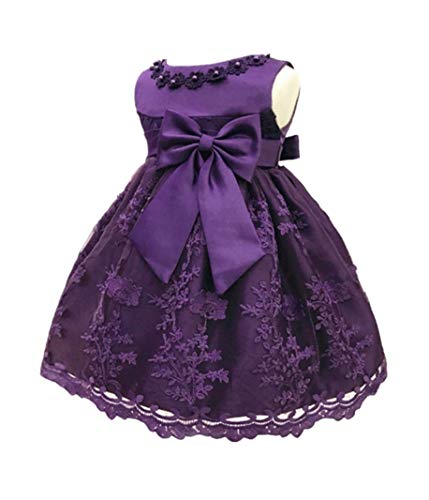 HX Baby Girl's Newborn Bowknot Gauze Christening Baptism Dress Infant Flower Girls Wedding Dresses 8 Color (3M/0-5 Months, Purple)