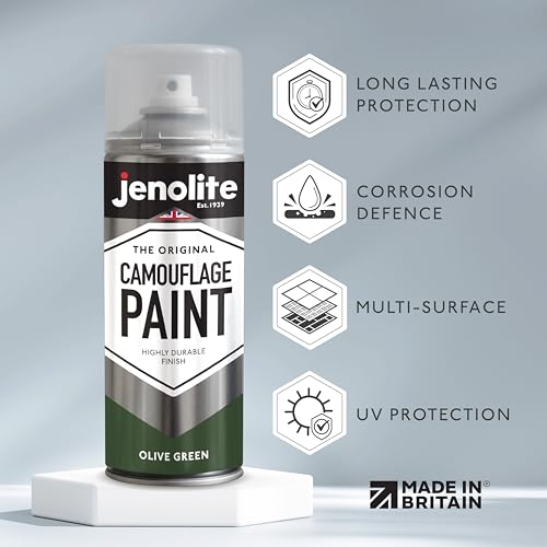 JENOLITE Camouflage-Farbe, Olivgrün, 400 ml (RAL 6003), ideal für Modellbau, Paintball, Airsoft, Militärfahrzeuge