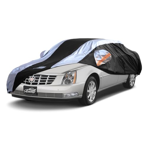 Image of Car Cover Waterproof All Weather with Silver Strip Design, Custom Fit for DTS(2006-2011), XTS(2013-2019), CT6(2016-2020), DTS Accessory with Door Zipper & Windproof Straps