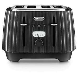 De'Longhi Ballerina Toaster, 4 Slot Toaster, Reheat, 5 Browning Settings, Defrost and Cancel Functions, Pull Crumb Tray, CTD4003.BK, 1800W, UK PLUG, Black