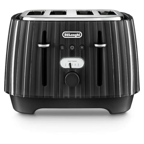 Image of De'Longhi Ballerina Toaster, 4 Slot Toaster, Reheat, 5 Browning Settings, Defrost and Cancel Functions, Pull Crumb Tray, CTD4003.BK, 1800W, UK PLUG, Black
