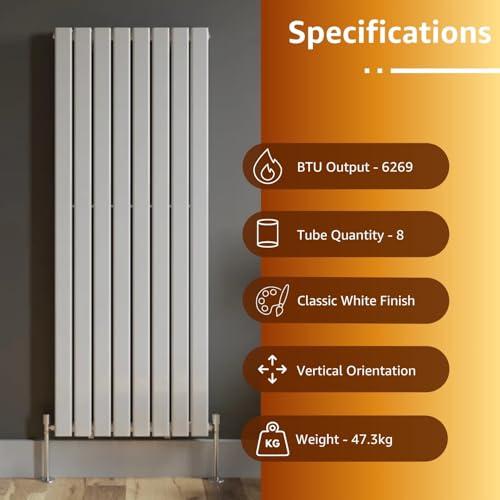 DuraTherm® 1600 x 608mm White Vertical Designer Radiator Double Column Flat Panel Modern Central Heating Panels Bathroom Radiators - Image 4
