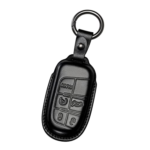 Smyfob Leather Key Fob Cover Compatible With Jeep Dodge Chrysler Car Key Case Keychain Holder Accessories Jeep Compass Grand Cherokee Renegade Chrysler 300 Dodge Challenger Charger Durango Journey #TOP6