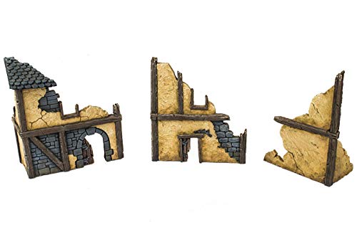 War World Gaming Fantasy Village Set of 3 Ruined Houses – 28mm Heroic