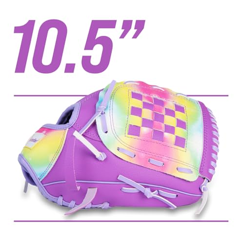 Baseball Glove 10.5\'\' - Colorful Girls Softball Gloves for Kids Children Youth Training Play, Left Infielder\'s Mitts Right Hand Throw - Thumbnail 2
