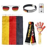 Iirlvior 5 Teiliges Deutschland Fanartikel Set, Brille und Schal für Wm Fussball 2026, Deutsche Fan Accessoires wm 2026 fanartikel für Europameisterschaft, Stadion und Public Viewing Party Deko