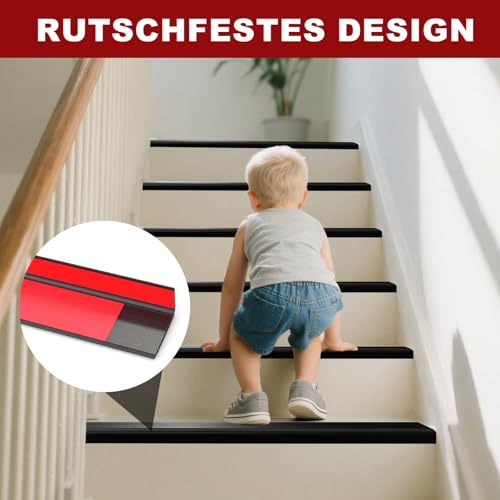 SDLDEER Treppenkantenprofil 50mm x 5m Treppenkantenprofil Selbstklebend Rutschfeste Treppenkante Flexible PVC-Gummistufen Treppen Kantenschutz für Außen und Innenbereich (Schwarz)